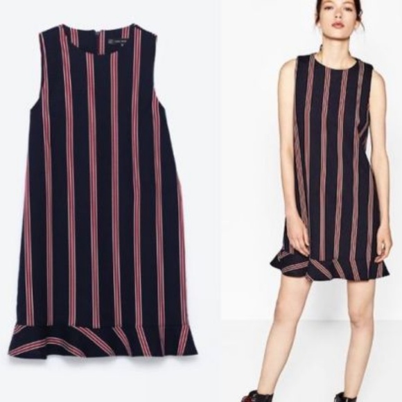 Zara Dresses & Skirts - Zara Preppy Schoolgirl Striped Ruffle Mini Dress in Red & Navy School Girl 4